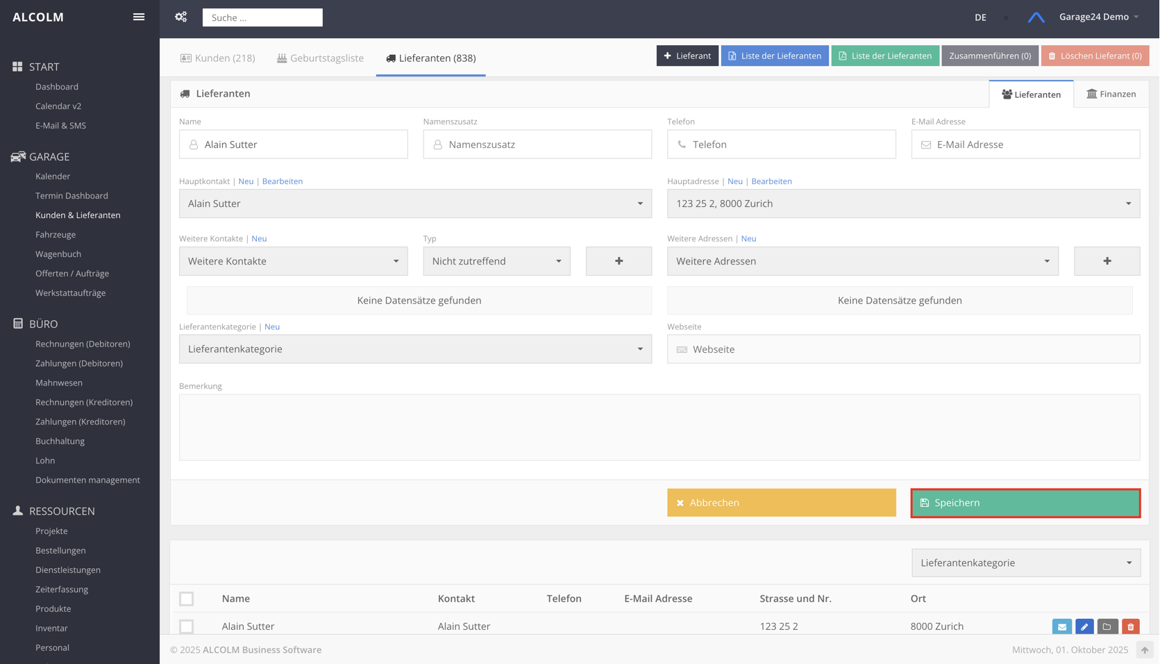 Lieferant bearbeiten