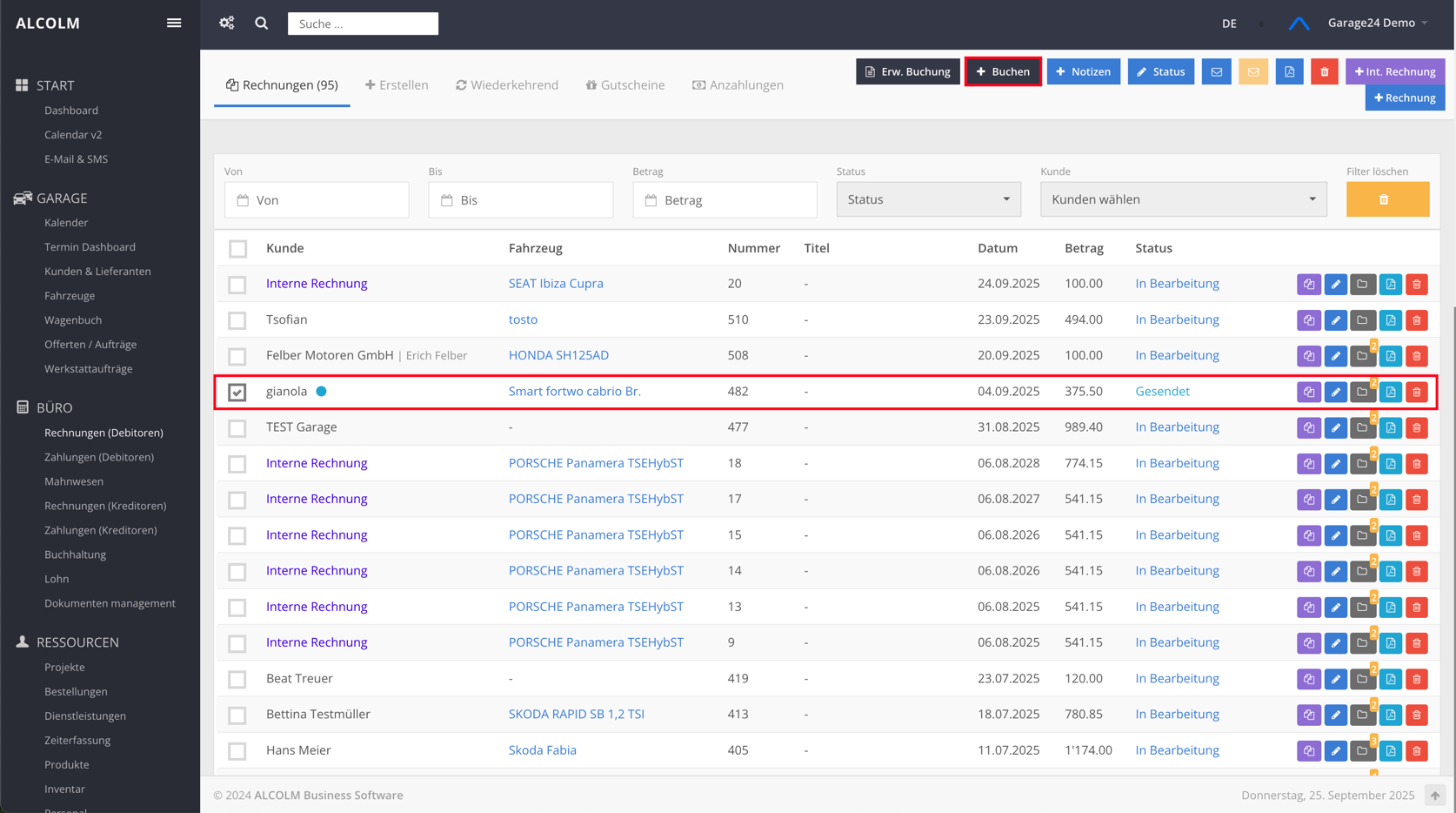 Rechnung auswählen und Buchen klicken