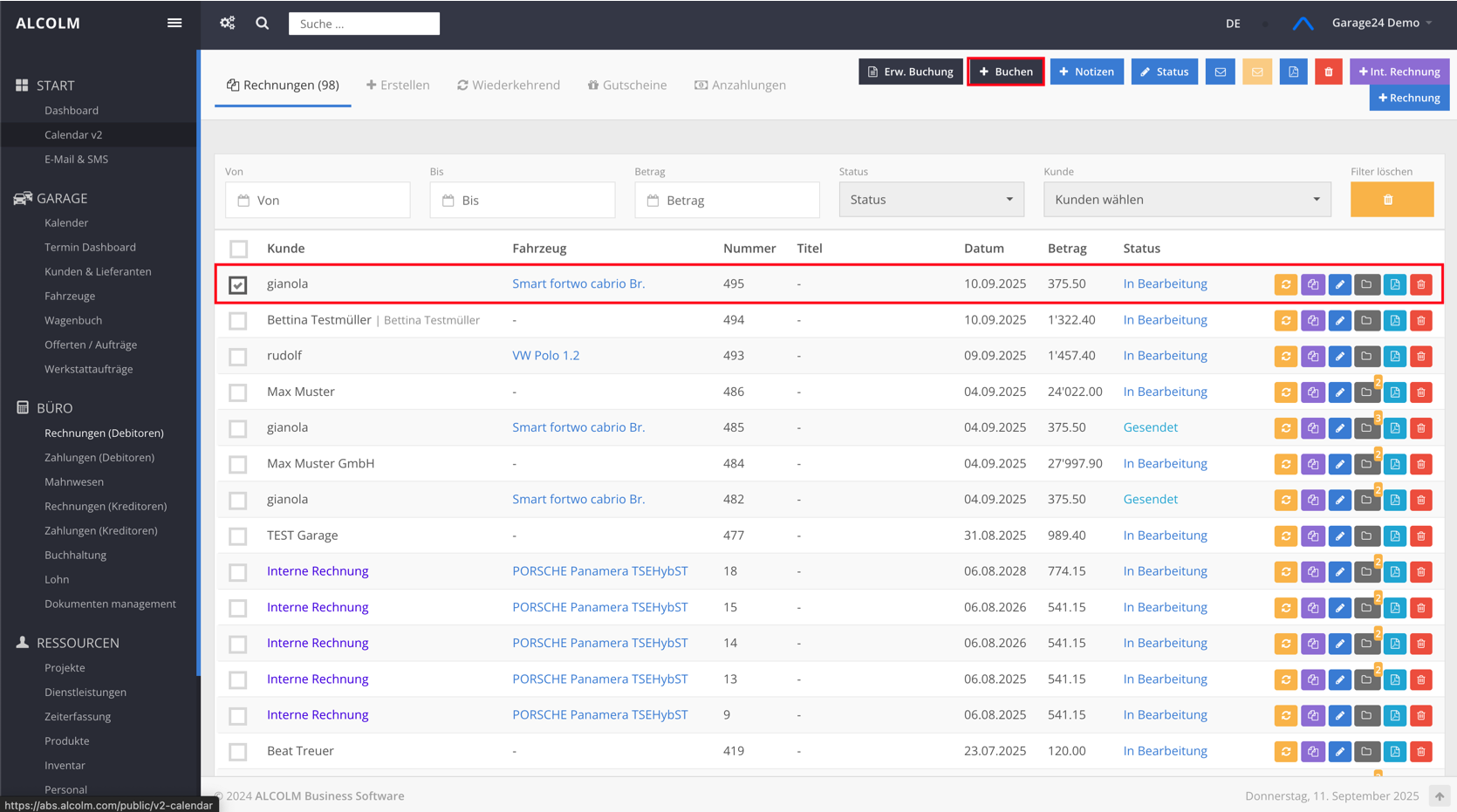 Die gewünschte Rechnung auswählen